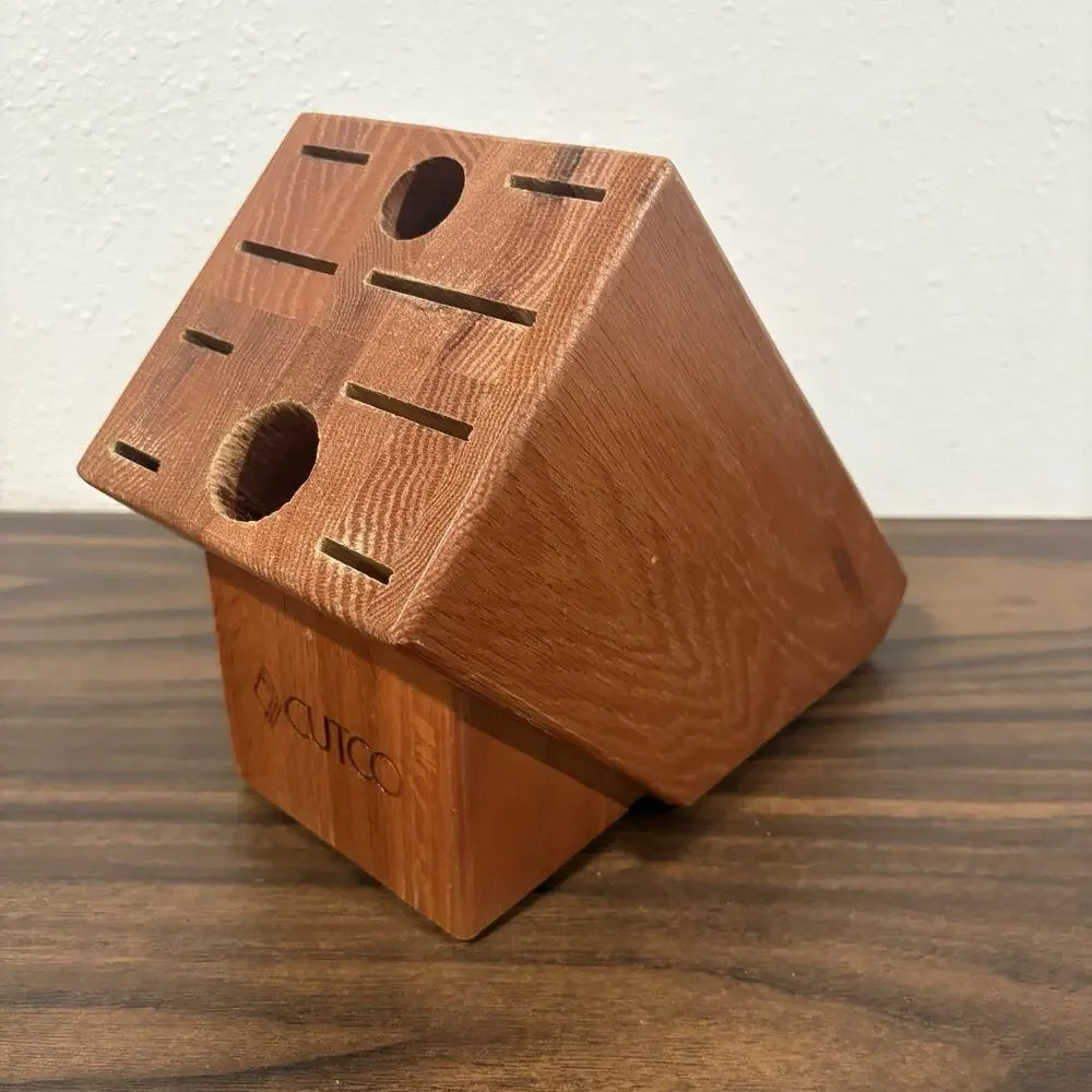 Cutco Homemaker Solid Honey Oak Wood‎ 10-Slot Knife Block Made In USA 8 x 10 x 5